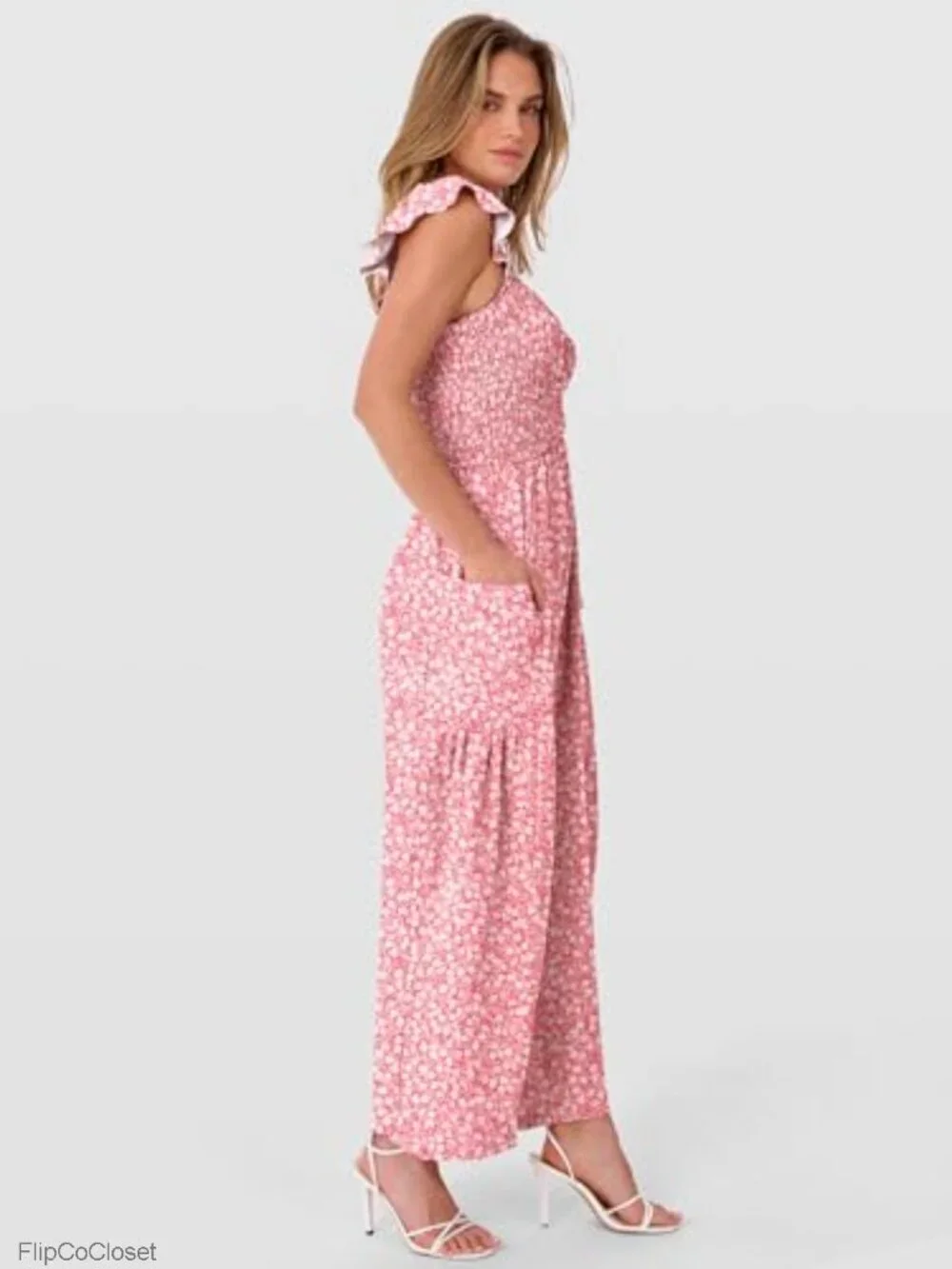 Wide Leg Sleeveless Smocked Jumpsuit Romper Casual Beach Summer Outfit